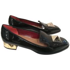 Valentino Black Leather Gold Studs Loafer 8