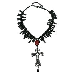 JEAN PAUL GAULTIER Black Gothic Cross Pendant Necklace