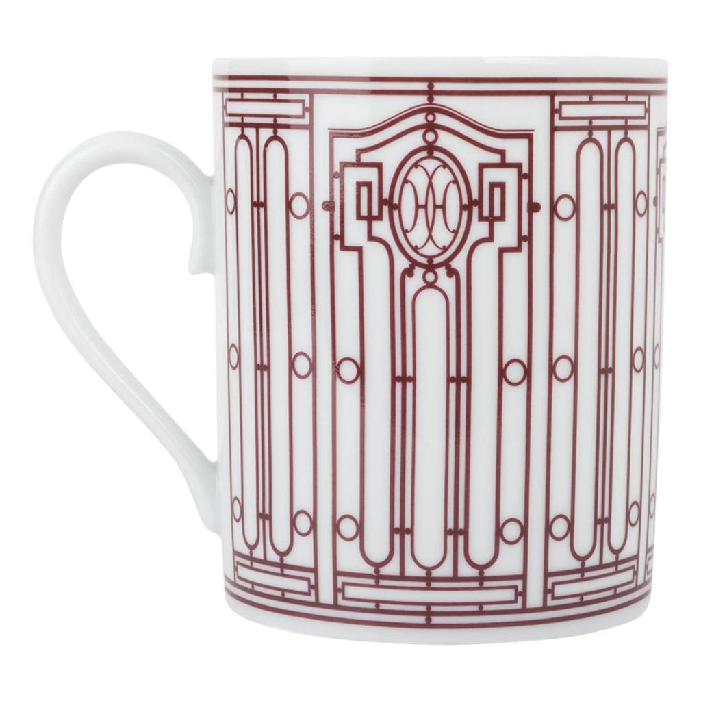 Hermes H Deco Mugs White with Rouge Set of Two For Sale