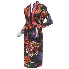 1970s Sports Couture Floral Print Dress