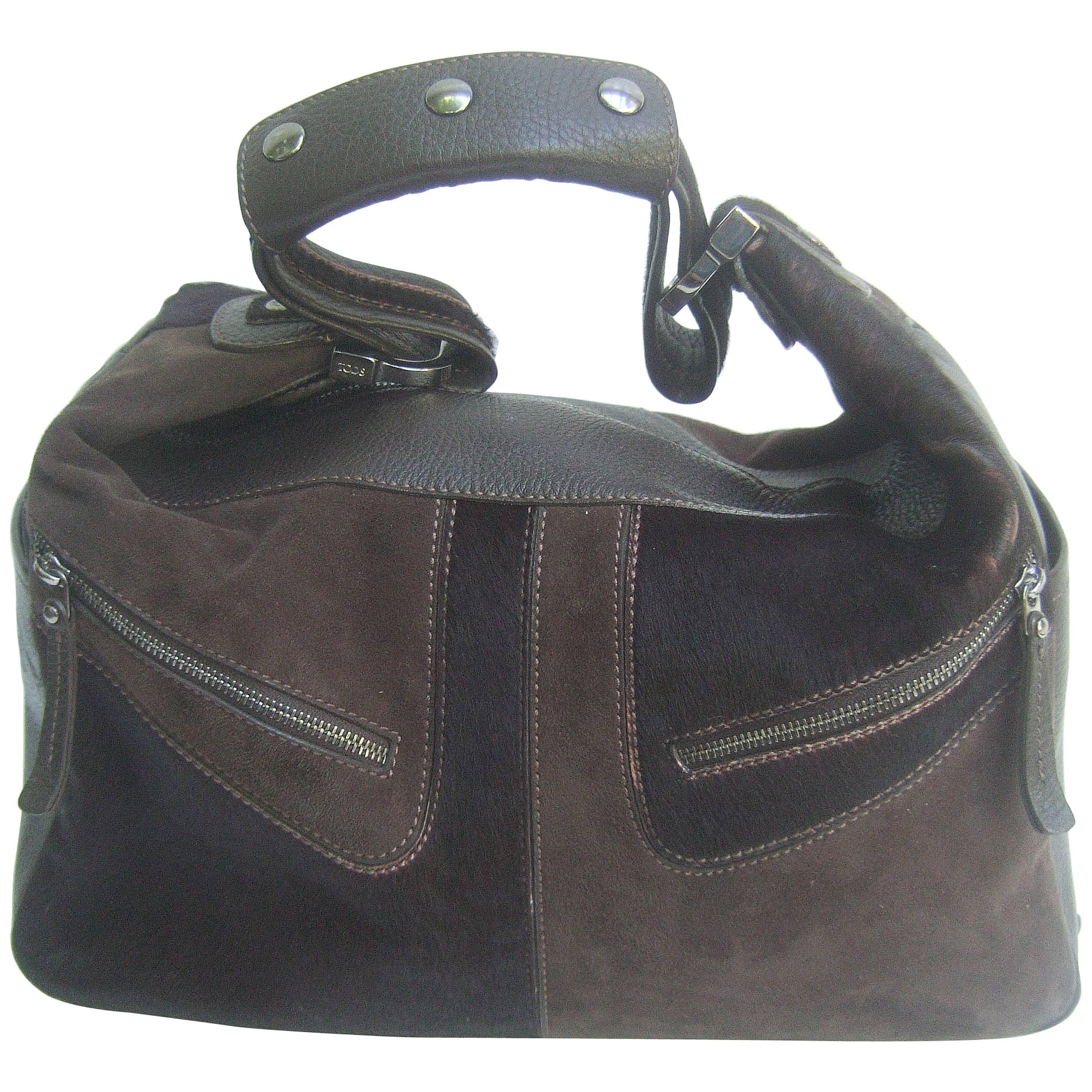 Tod's Chocolate Brown Leather Pony Hair Handbag 