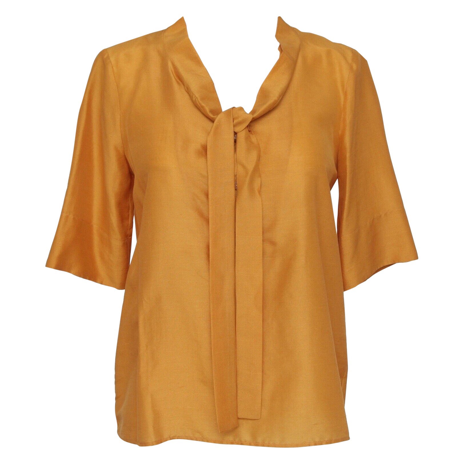 Chemisier Chloé à manches courtes en soie jaune doré et orange, taille 36, automne 2007 en vente