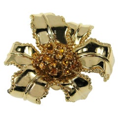 Vintage Ciner Brooch Swarovski Crystal Floral AMBER Gold  NEW Never worn 1990s 