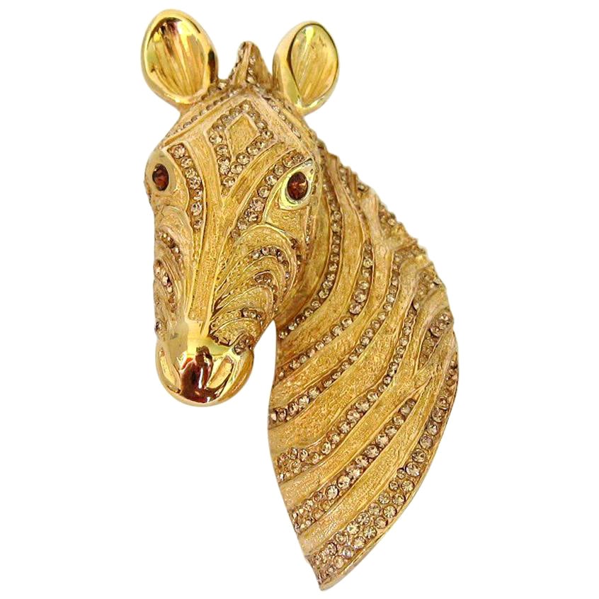 Broche Ciner en forme de tête de cheval avec cristaux Swarovski, neuve, jamais portée, années 1980 en vente