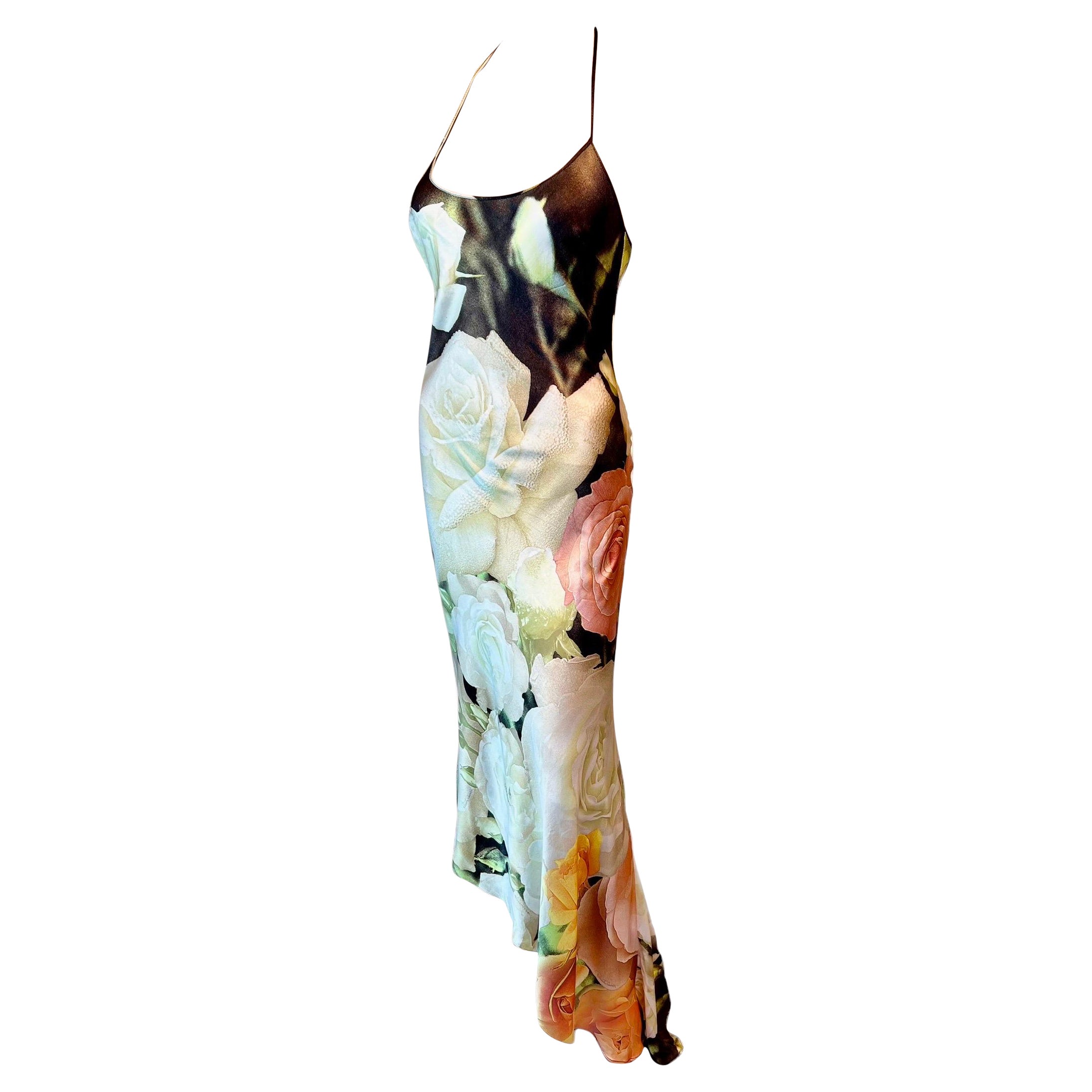 Roberto Cavalli S/S 2000 Silk Floral Print Slip Evening Maxi Dress  For Sale