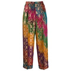 1990s Romeo Gigli Retro Multicolor Jacquard Silk Trousers