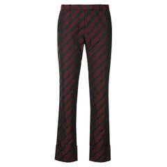 2000s Romeo Gigli Vintage Green and Red Diagonal Striped Silk Trousers