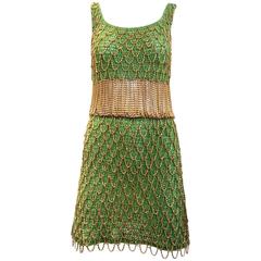 1970s Loris Azzaro gold and green knit chain dress 7