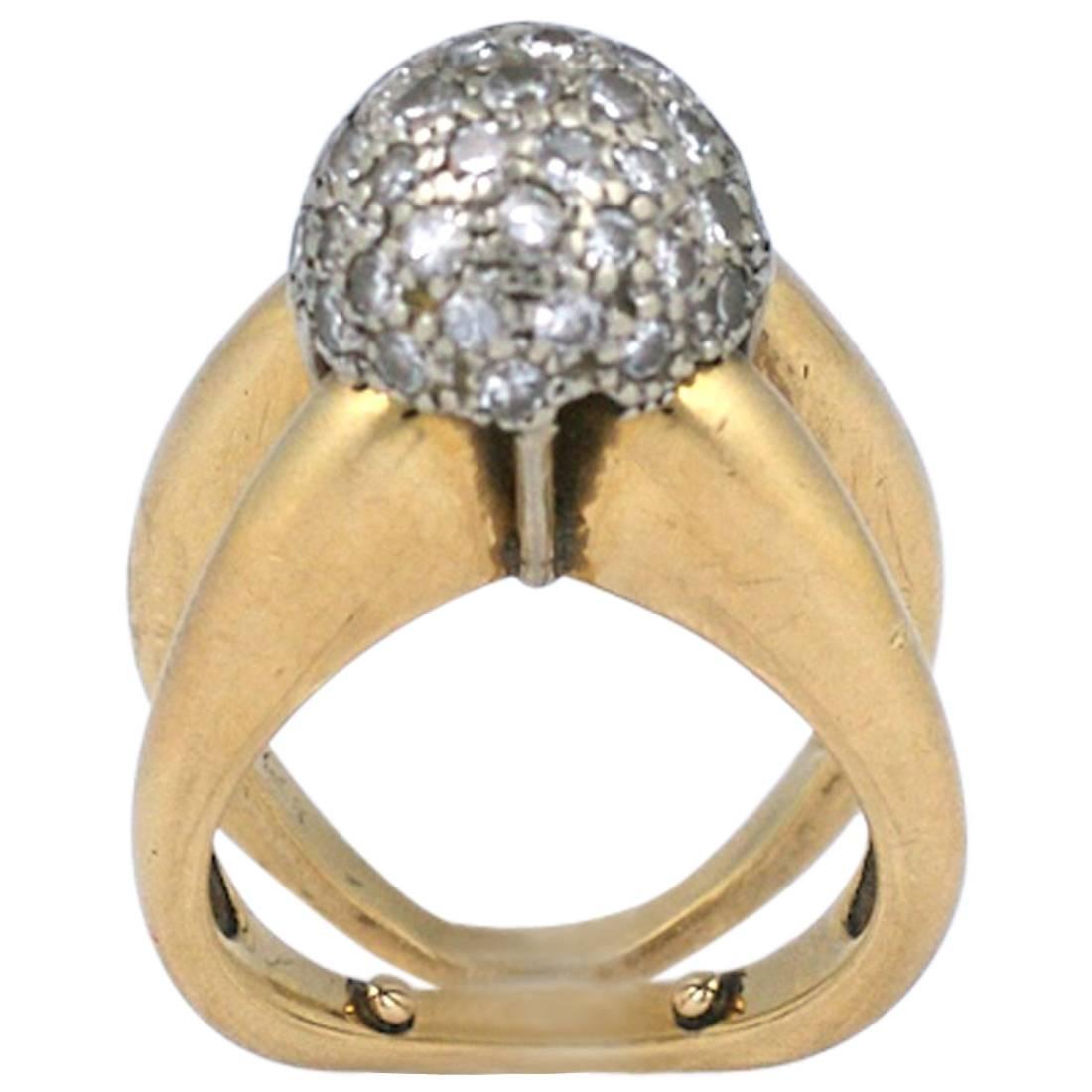 Pave Diamond Ball Ring, 1960s 