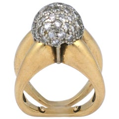 Vintage Pave Diamond Ball Ring, 1960s 