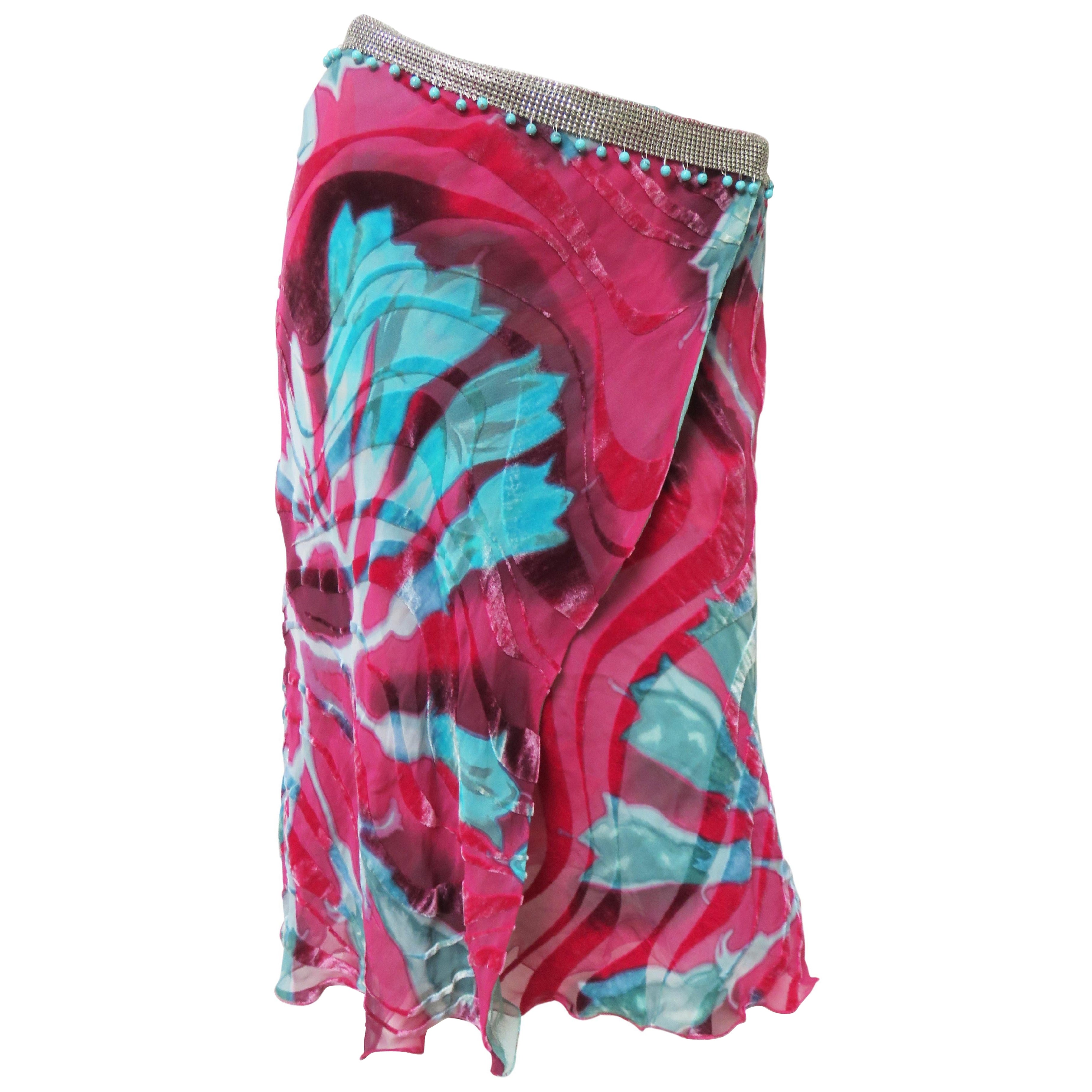 Gianni Versace Silk Velvet Skirt with Chain Mail Beaded Waist For Sale