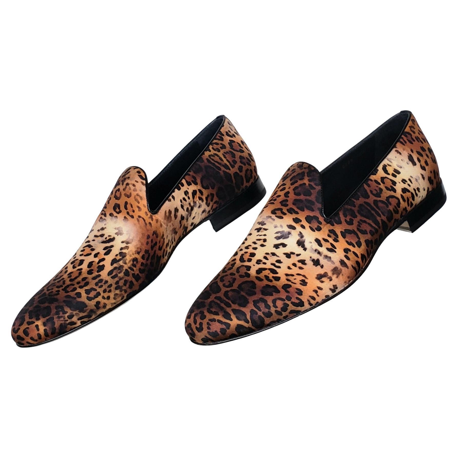 New Versace Silk Leopard Print Loafers Shoes  9.5; 10; 13; 14 For Sale