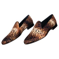 New Versace Silk Leopard Print Loafers Shoes  9.5; 10; 13; 14