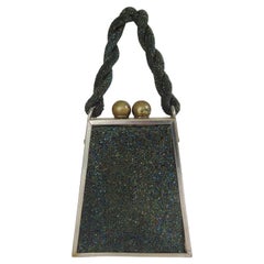 Schwarzer Karneval 1940er Perlen Dreieck Box Handtasche