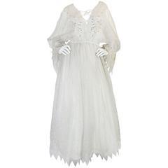1972-73 Zandra Rhodes Palest Ivory Grey "Seashell" Silk Dress 10
