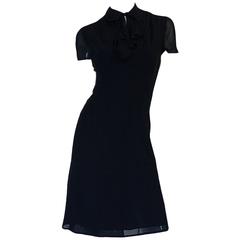 Vintage c1968 Guy Laroche Haute Couture Navy Silk Dress Ensemble