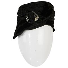 1920s Black Straw Flapper Hat with Celluloid Buckle 8