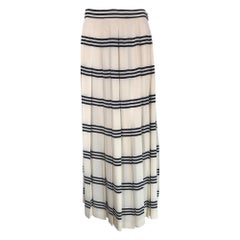 Gloria Sachs Cream & Black Horizontal Stripe Silk Jacquard Pleated Skirt 1980s