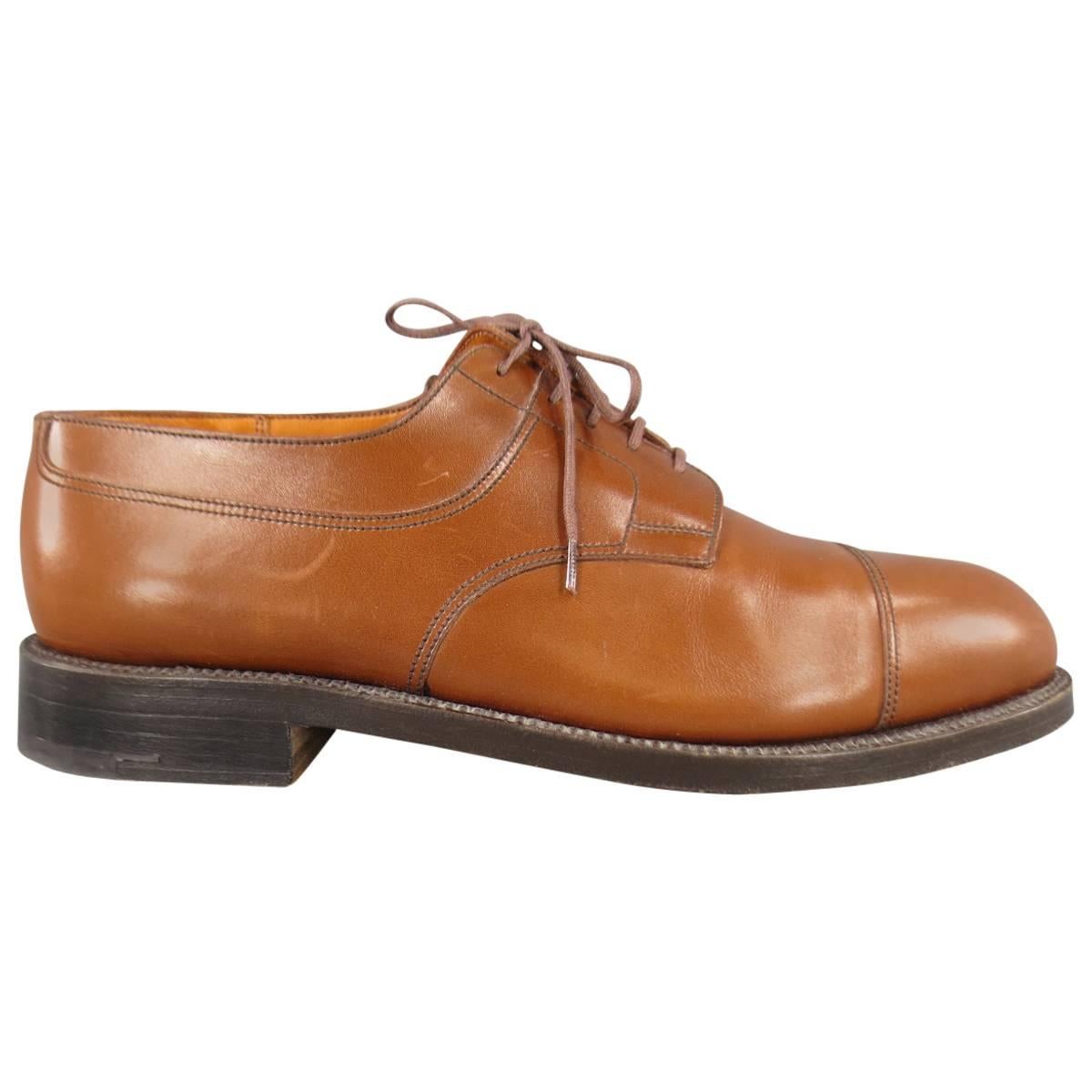 Vintage J.M. WESTON Size 9 Tan Leather Cap Toe Lace Up Dress Shoes