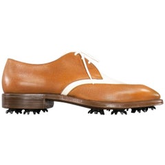 Vintage GRAVATI Size 8.5 Tan & White Leather Two Tone Lace Up Golf Shoes