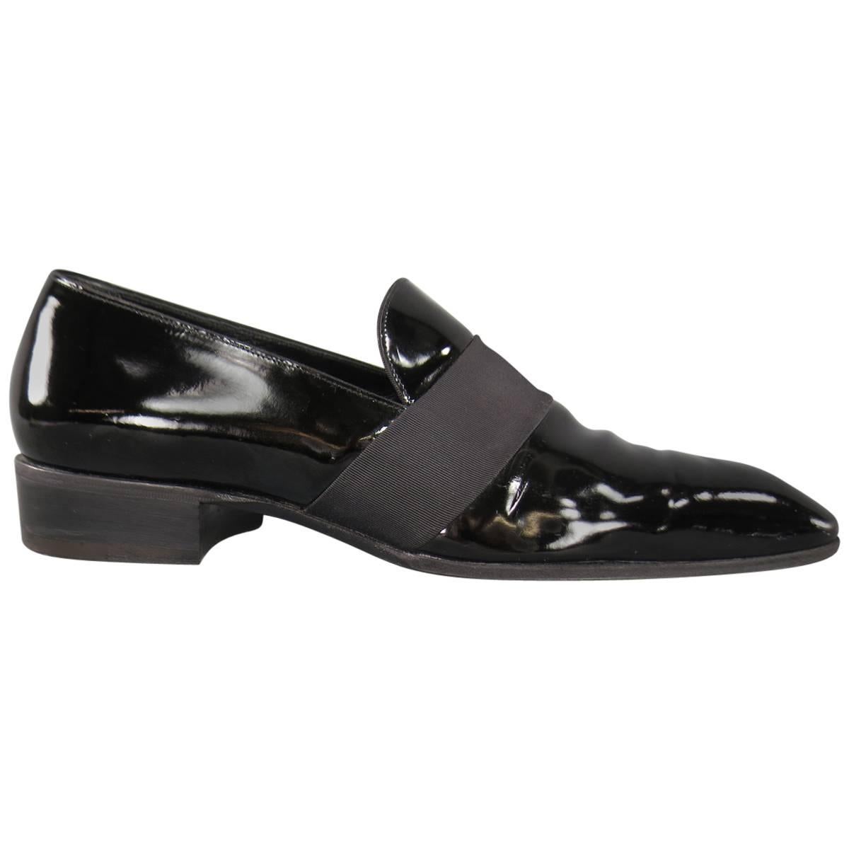 TOM FORD Size 9 Black Patent Leather Ribbon Band Tuxedo Loafers