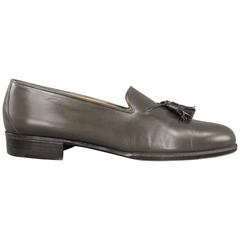 Vintage GRAVATI Size 8.5 Charcoal Leather Tassel Loafers