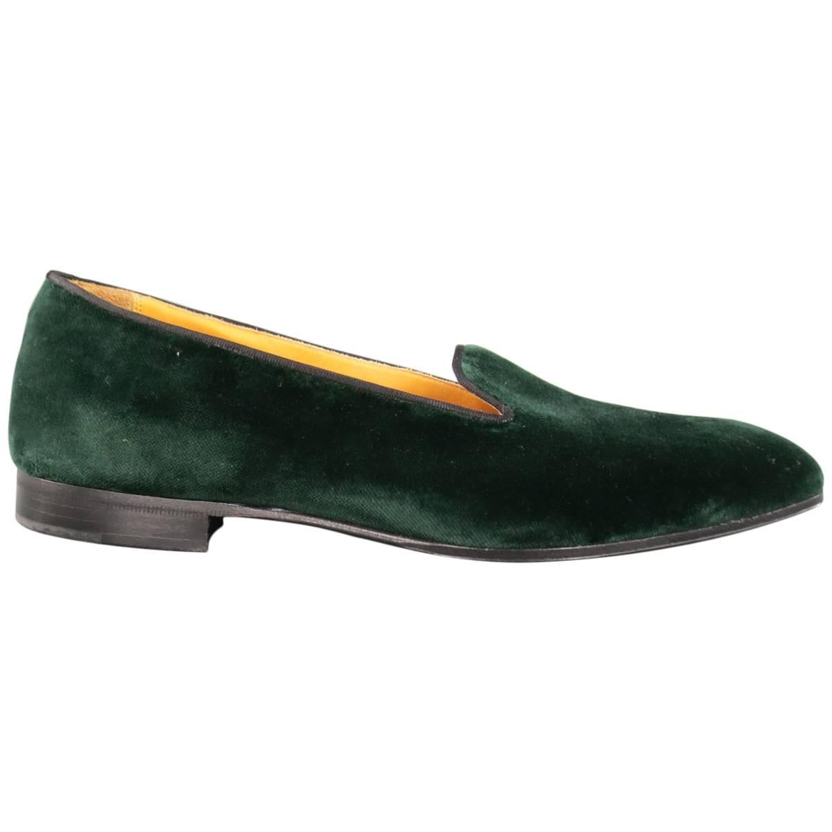 GAZIANO & GIRLING Size 9 Forest Green Velvet Slipper Loafers