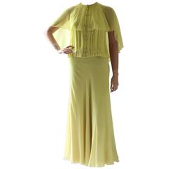 Vintage Ethereal Galanos Silk Chiffon Capelet Pleated Blouse + Long Skirt 2pc Set S 60s