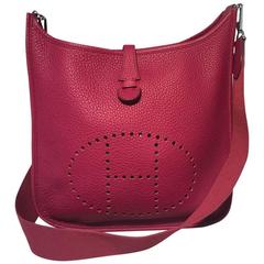 RARE Hermes Cherry Clemence Leather Evelyn PM Shoulder Bag