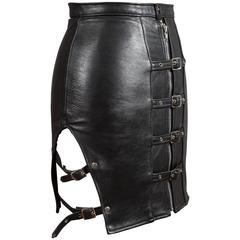 Original punk leather mink skirt with side cut outs, c. 1970