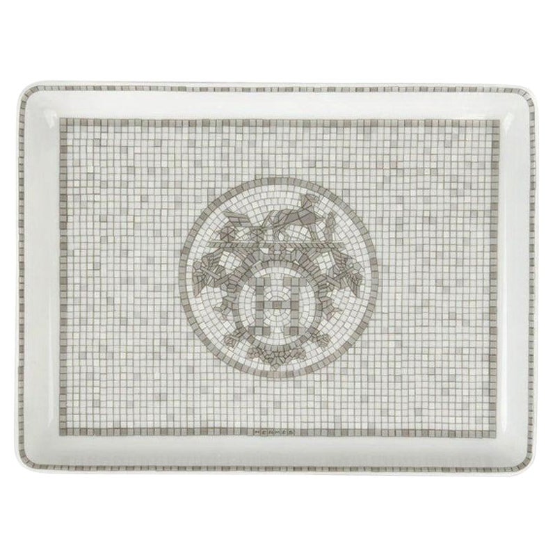 Hermes Sushi Plate Mosaique Au 24 Platinum Small Model Porcelain New w/Box