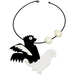 Isadora Paris Galalith Vintage Chicken and Egg Necklace 1980s Signed Rare