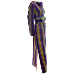 1970s Bohemian Vintage Striped Silk Caftan from Saks Fifth Avenue With Sash 2