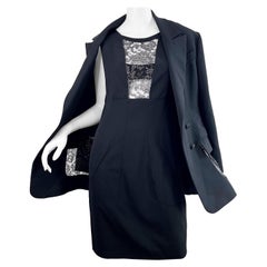Karl Lagerfeld 1980s Black Lace Cut - Out Size 44 / 10 12 Retro Dress + Jacket