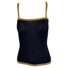 1970er Jahre YSL Yves Saint Laurent Schwarz + Gold Seidenstrick Metallic 70er Jahre Disco-Top Shirt