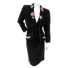 Vintage Ungaro Velvet Sequin Embellished Floral Skirt Suit
