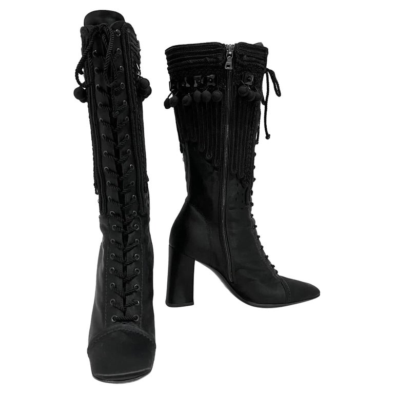 Prada Lace Up Tassel Satin Boot For Sale at 1stDibs