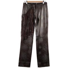 JUST CAVALLI Embossed Leather PANTS Trousers w/ FRINGES Size 40