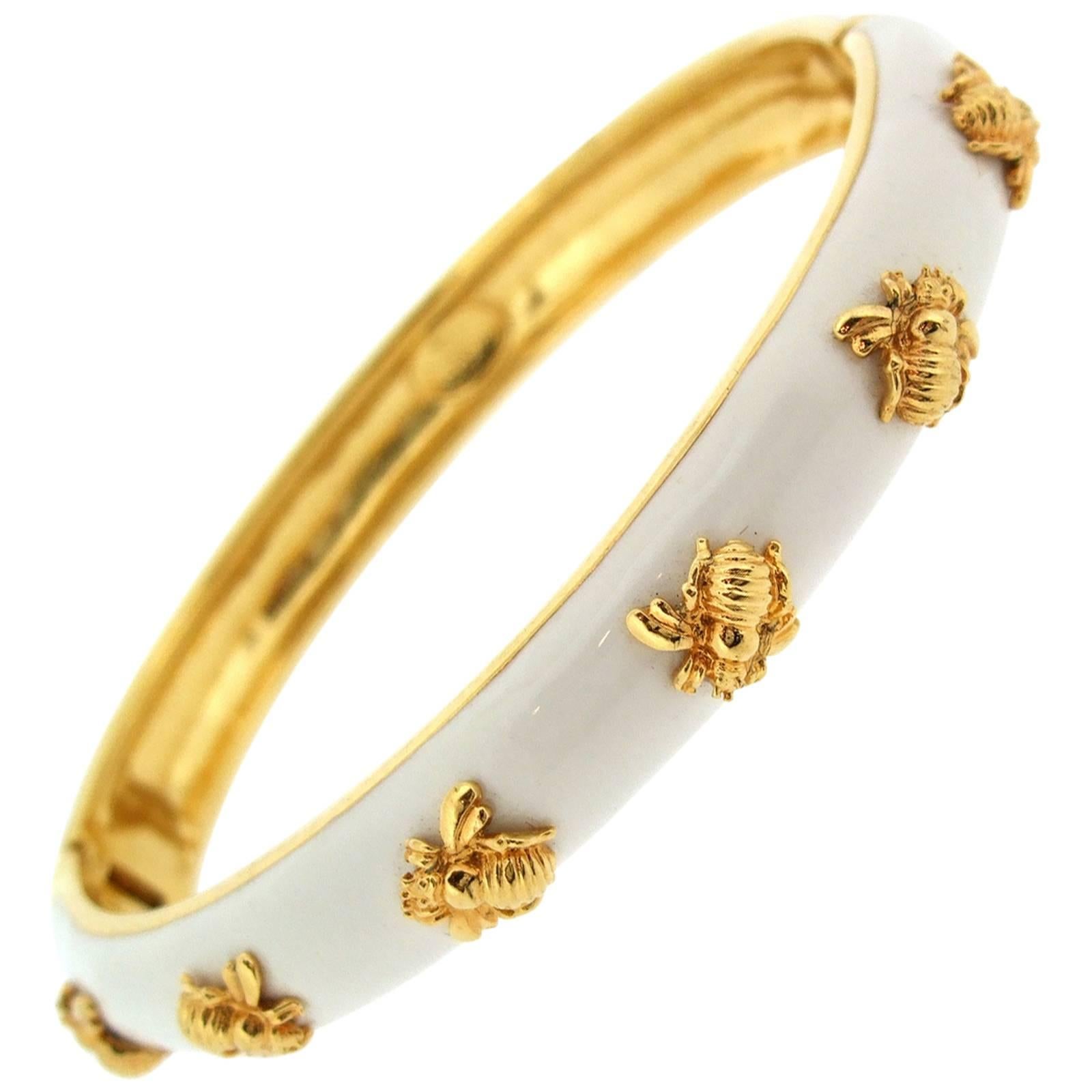 Bumble Bee White Enamel Bangle by Joan Rivers