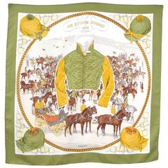 RARE Vintage Hermes scarf "On Epsom Downs" 1970 by Philip Ledoux 