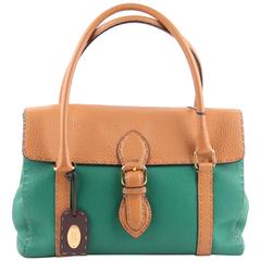 FENDI SELLERIA Grünes & braunes Leder LINDA BAG Umhängetasche HANDBAG