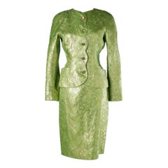 Green and gold cocktail skirt -suit in silk brocade Ungaro Parallèle 