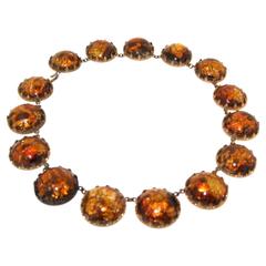 Retro Amber Venetian Foil Glass Necklace