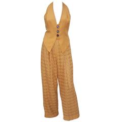 1980's Bob Mackie 3-Piece Linen Pants & Halter Top Outfit