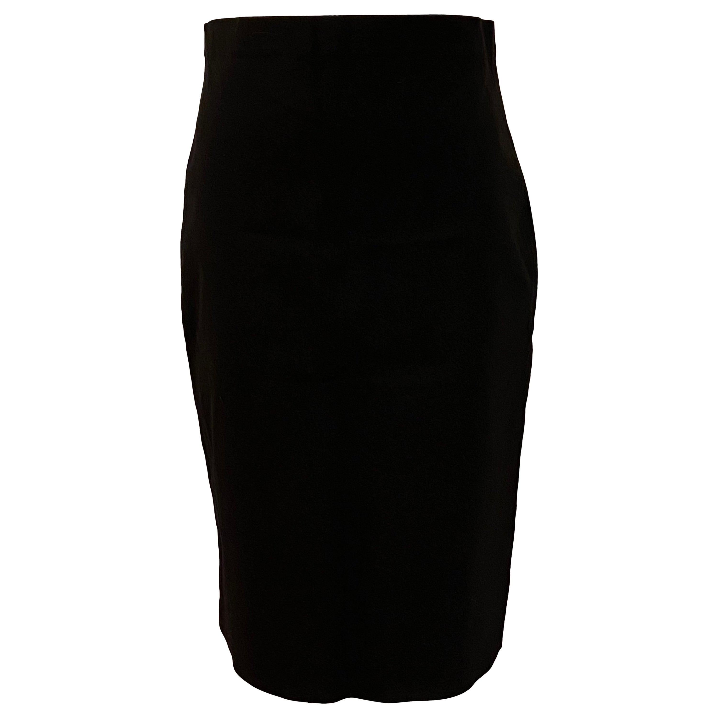 Nicol Caramel Wonderfully Rich Medium-Weight Black Spandex-Blend Pencil Skirt For Sale