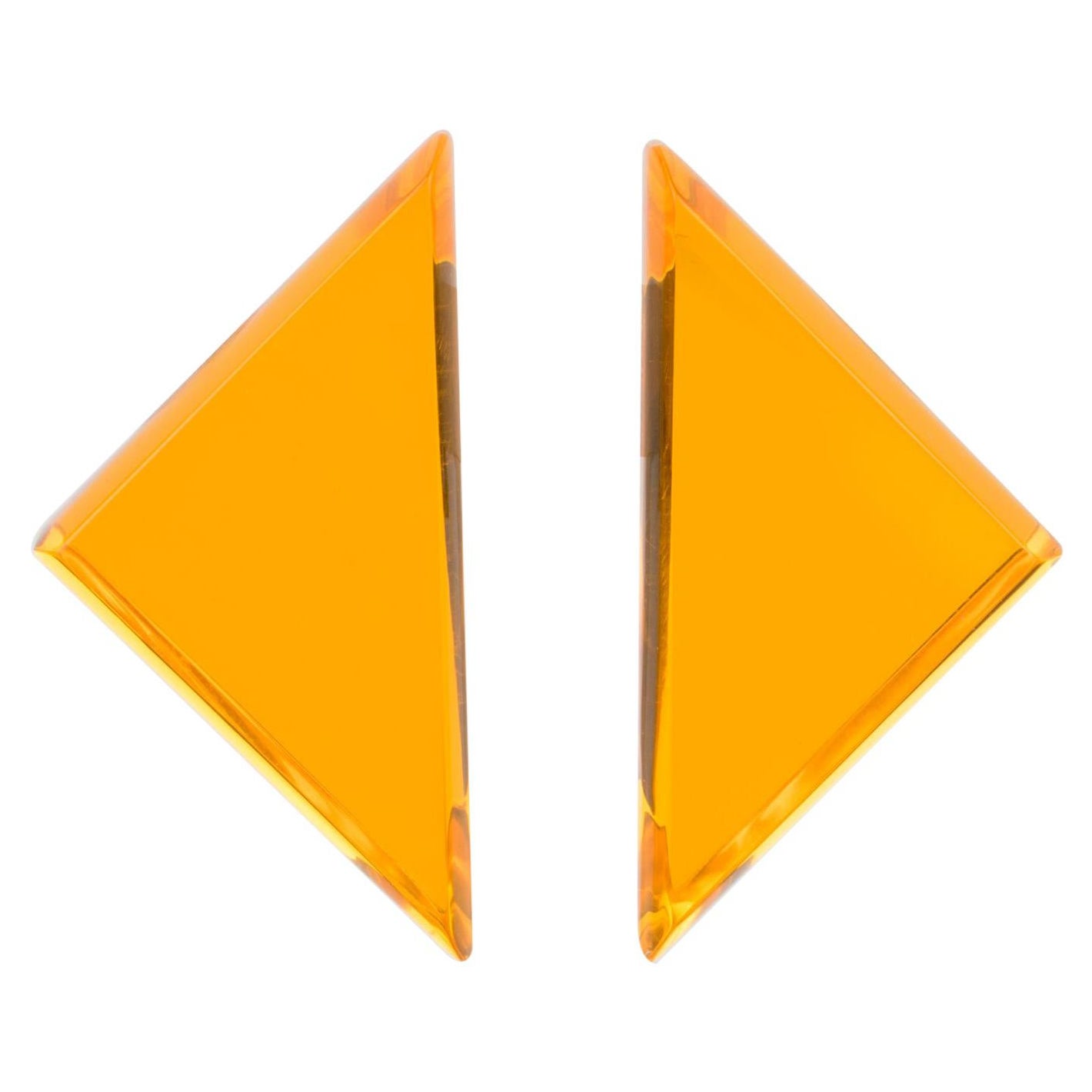 Kaso Oversized Neon Orange Lucite Triangle Clip Earrings For Sale
