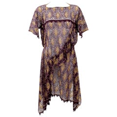 Junya Watanabe Comme des Garcons Burgundy Purple Gold Lace Kimono Sleeve Dress
