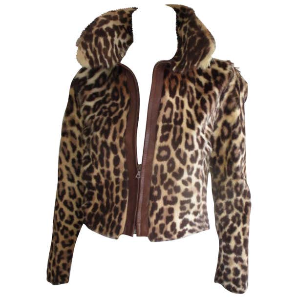 Leopard printed fur vintage jacket For Sale at 1stDibs