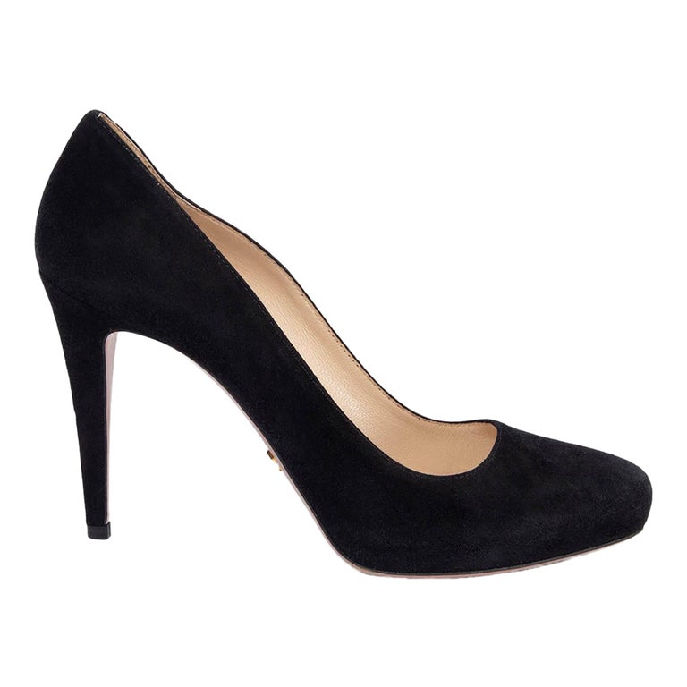 PRADA black suede ALMOND TOE HIDDEN PLATFORM Pumps Shoes 39.5 For Sale at  1stDibs | black almond toe pumps, 39.5 shoe size, prada black platform heels