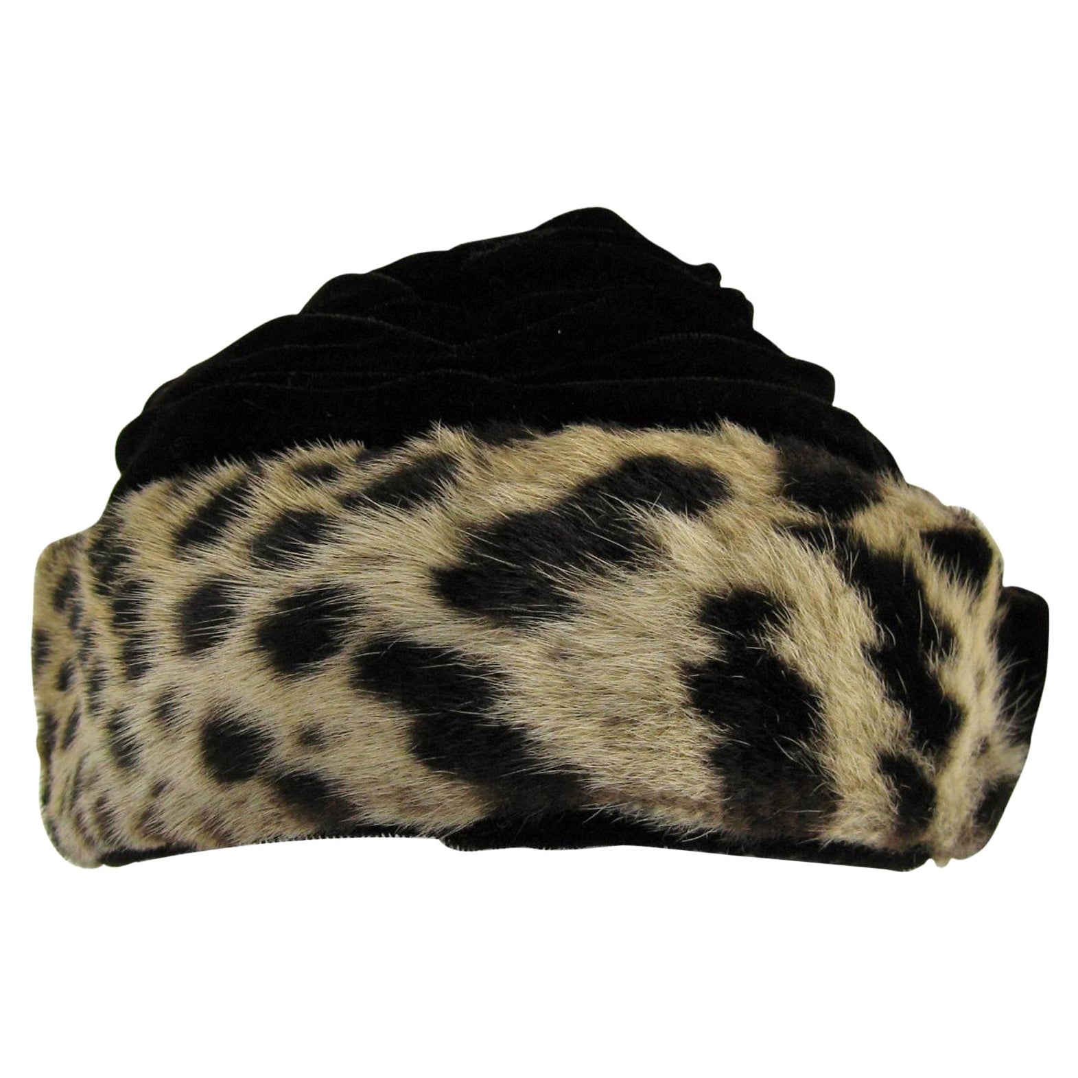 Leopard Print Sheared Mink Velvet Hat Van Dee California 1960s For Sale